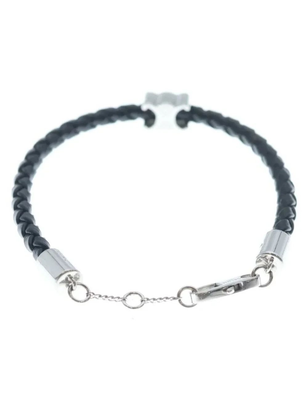 Celine Triomphe Leather Beach Bra Bangle Silver Black Bracelet